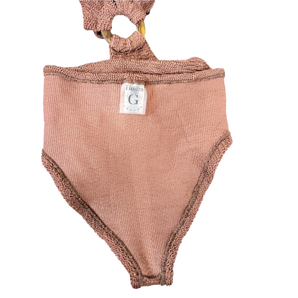 Hunza G Ursula Halter One Piece Swimsuit Brown Crinkle Cutout Monokini One Size - Picture 12 of 14